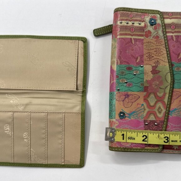 Vintage Fossil Leather Wallet Patchwork Studded Trifold Zip Snap Checkbook Cards - Picture 6 of 14